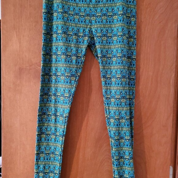 LuLaRoe Leggings TC Blue & Yellow - Picture 1 of 3